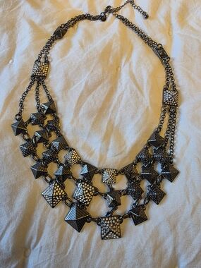 Gunmetal Pyramid Crystal Link Necklace - Women Jewelry